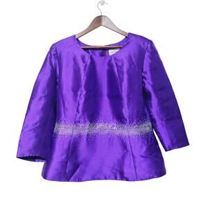 Vintage Lily & Taylor Embellished Taffeta Top Size 12 USA Purple Formal Glam